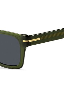 BOSS - Sonnenbrille aus grünem Acetat mit goldfarbenen Metalldetails