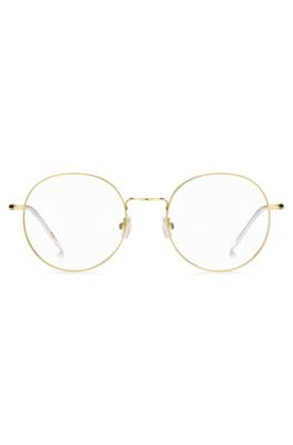 Round gold-tone optical frames with lasered logo, Gold