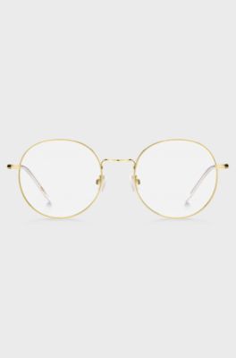 Round gold-tone optical frames with lasered logo, Gold