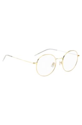 Round gold-tone optical frames with lasered logo, Gold