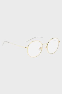 Round gold-tone optical frames with lasered logo, Gold