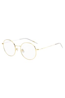 Round gold-tone optical frames with lasered logo, Gold