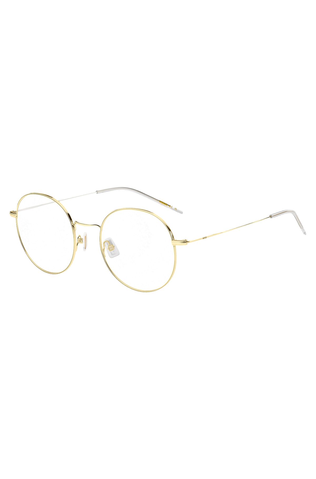 Montura redonda en tono dorado para gafas graduadas con logo grabado a láser, Oro