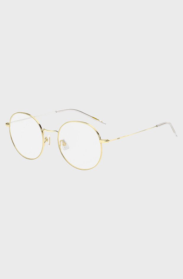 Round gold-tone optical frames with lasered logo, Gold
