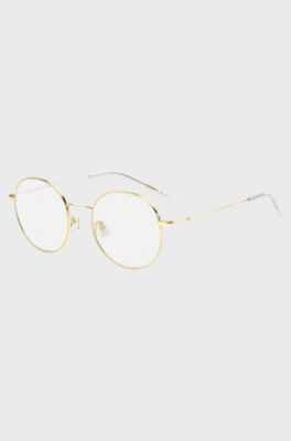 Round gold-tone optical frames with lasered logo, Gold