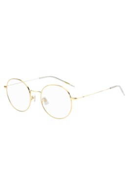 Round gold-tone optical frames with lasered logo
