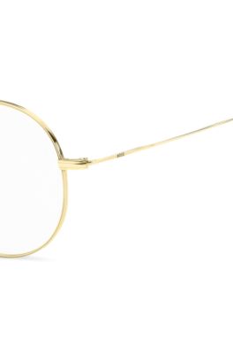 Round gold-tone optical frames with lasered logo, Gold