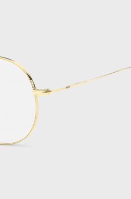 Round gold-tone optical frames with lasered logo, Gold