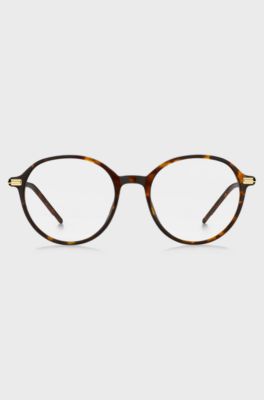 Round Havana-acetate optical frames with gold-tone temples, Brown