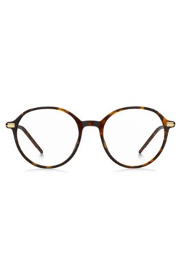 Monture optique ronde en acétate Havana avec branches dorées