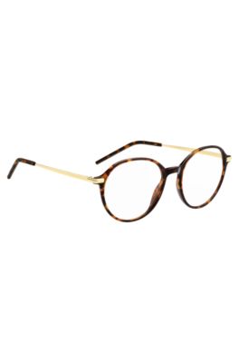 Round Havana-acetate optical frames with gold-tone temples, Brown