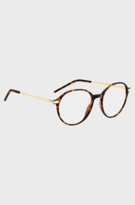 Montura para gafas graduadas redonda en acetato Habana con patillas en tono dorado, Marr&oacute;n