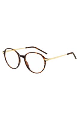 Round Havana-acetate optical frames with gold-tone temples, Brown
