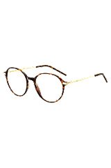 Montura para gafas graduadas redonda en acetato Habana con patillas en tono dorado, Marrón