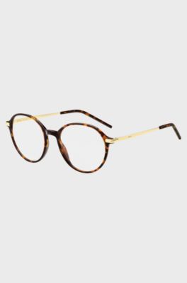Round Havana-acetate optical frames with gold-tone temples, Brown