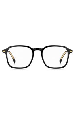 Black-acetate optical frames with gold-tone details, Black