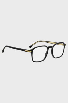 Black-acetate optical frames with gold-tone details, Black