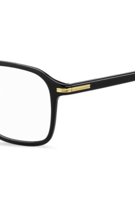 Black-acetate optical frames with gold-tone details, Black
