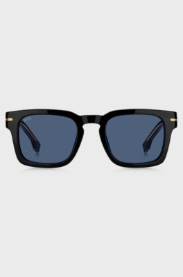 Occhiali da sole in acetato nero con dettagli in metallo dorato, Nero