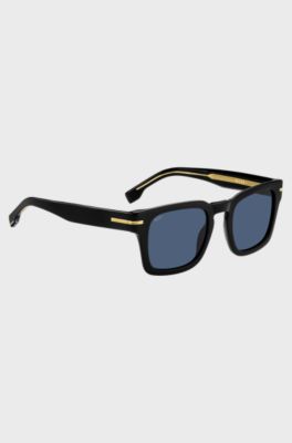 Occhiali da sole in acetato nero con dettagli in metallo dorato, Nero