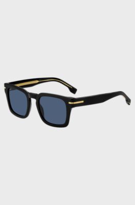 Occhiali da sole in acetato nero con dettagli in metallo dorato, Nero