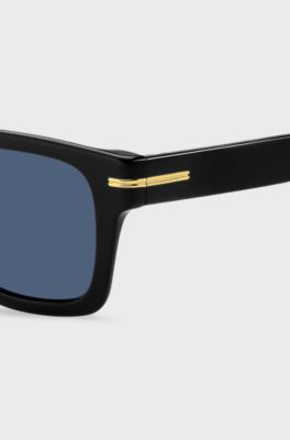 Lunettes de soleil en ac&eacute;tate noir avec garnitures en m&eacute;tal dor&eacute;, Noir