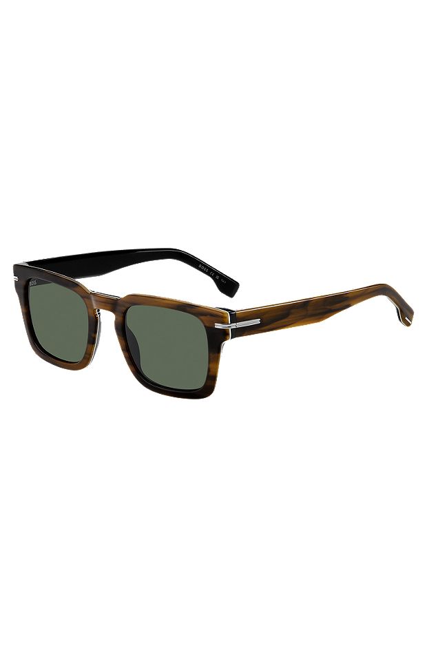 Gemusterte Sonnenbrille aus Acetat mit silberfarbenen Metalldetails, Braun
