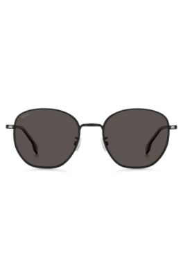 Round sunglasses in black metal with silver-tone hardware, Black