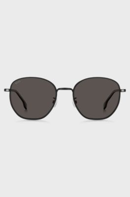 Round sunglasses in black metal with silver-tone hardware, Black