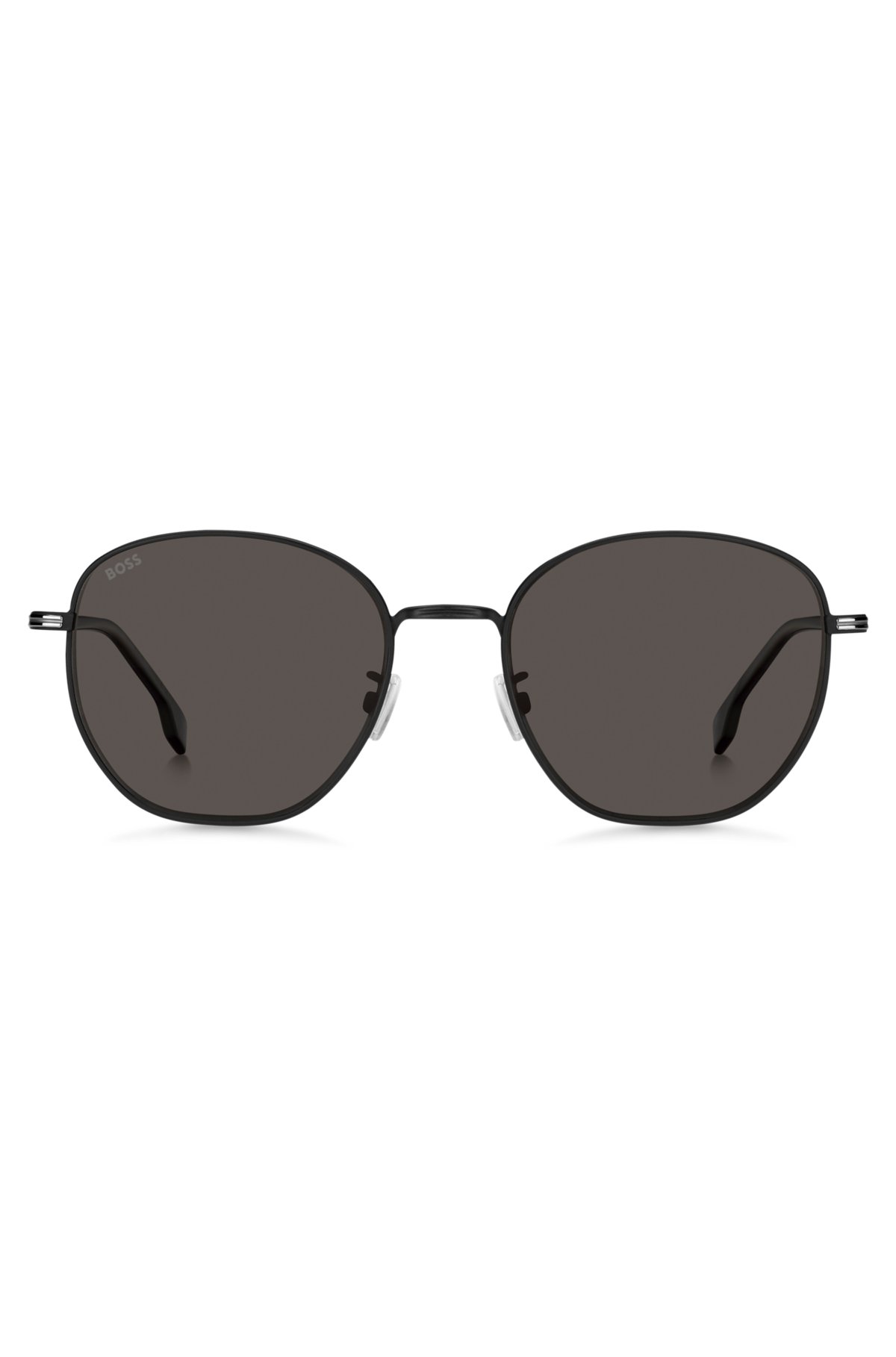Round sunglasses in black metal with silver-tone hardware, Black