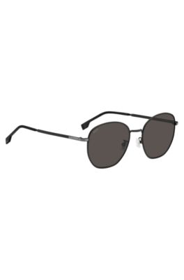 Round sunglasses in black metal with silver-tone hardware, Black