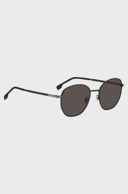 Round sunglasses in black metal with silver-tone hardware, Black