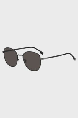 Round sunglasses in black metal with silver-tone hardware, Black