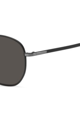 Round sunglasses in black metal with silver-tone hardware, Black