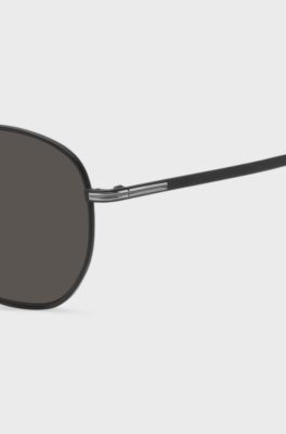 Round sunglasses in black metal with silver-tone hardware, Black