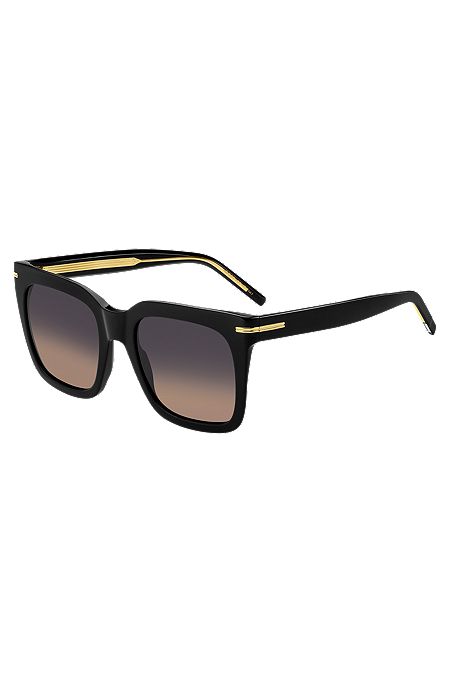 Gafas de sol de acetato negro con detalles metálicos dorados, Negro