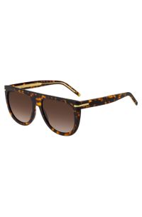Occhiali da sole in acetato con motivo Havana e dettagli in metallo color oro, A disegni