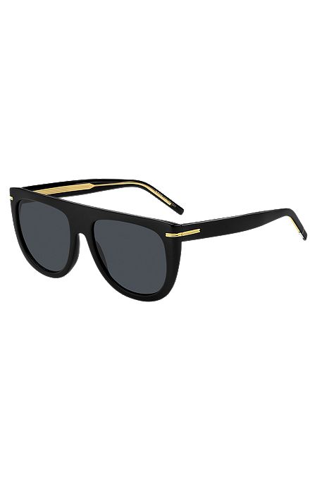 Sonnenbrille aus schwarzem Acetat mit goldfarbenen Metalldetails, Schwarz