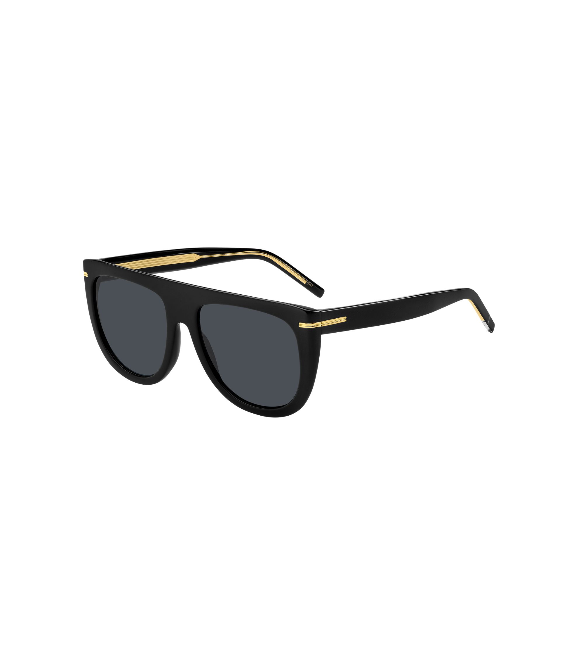 Sonnenbrille aus schwarzem Acetat mit goldfarbenen Metalldetails
