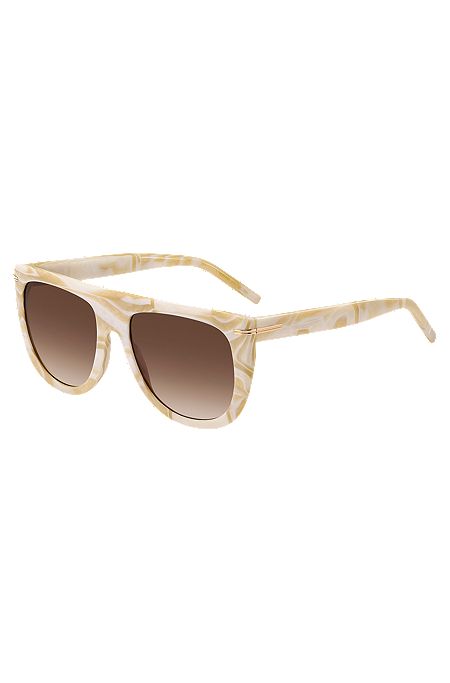 Gemusterte Sonnenbrille aus Acetat mit goldfarbenen Metalldetails, Gemustert