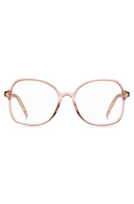 Pink-acetate optical frames with gold-tone hardware, light pink