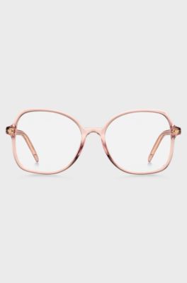 Brillenfassung aus rosafarbenem Acetat mit goldfarbenen Metalldetails, Hellrosa