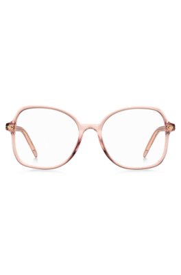 Monture optique en acétate rose avec garnitures en métal doré