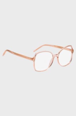 Pink-acetate optical frames with gold-tone hardware, light pink
