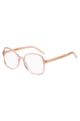Pink-acetate optical frames with gold-tone hardware, light pink