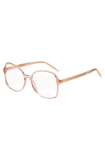 Montura para gafas graduadas de acetato rosa con detalles metálicos dorados, Rosa claro