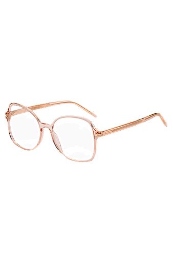Pink-acetate optical frames with gold-tone hardware, light pink