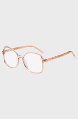 Pink-acetate optical frames with gold-tone hardware, light pink