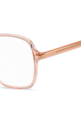 Pink-acetate optical frames with gold-tone hardware, light pink