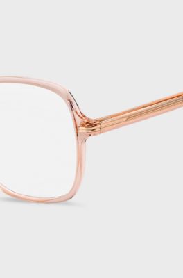 Pink-acetate optical frames with gold-tone hardware, light pink